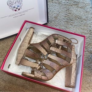 Vince Camuto Phandras Toasty Croc Lace Up Sandal Heels
